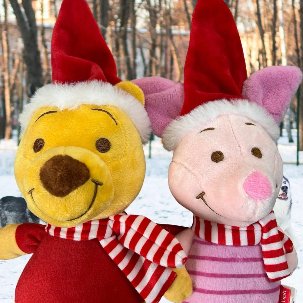Disney Winnie the Pooh Piglet Christmas Plush Dog Toys 2pk Squeaker NEW